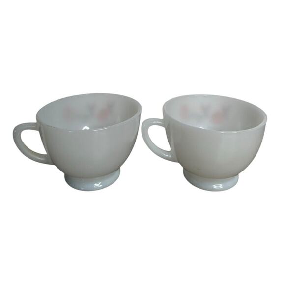 Vtg Anchor Hocking Fire King Milk Glass Pink Floral Fleurette Snack Plate & Cups - Picture 8 of 10